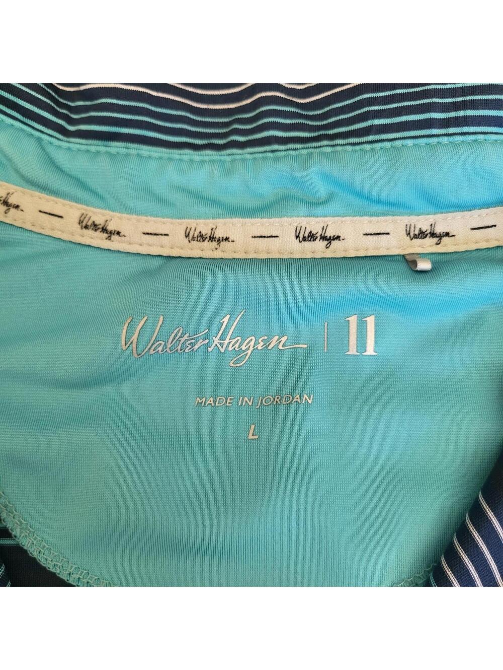 Walter Hagen Men's Striped Short Sleeve Golf Polo Shirt Size L Navy Blue